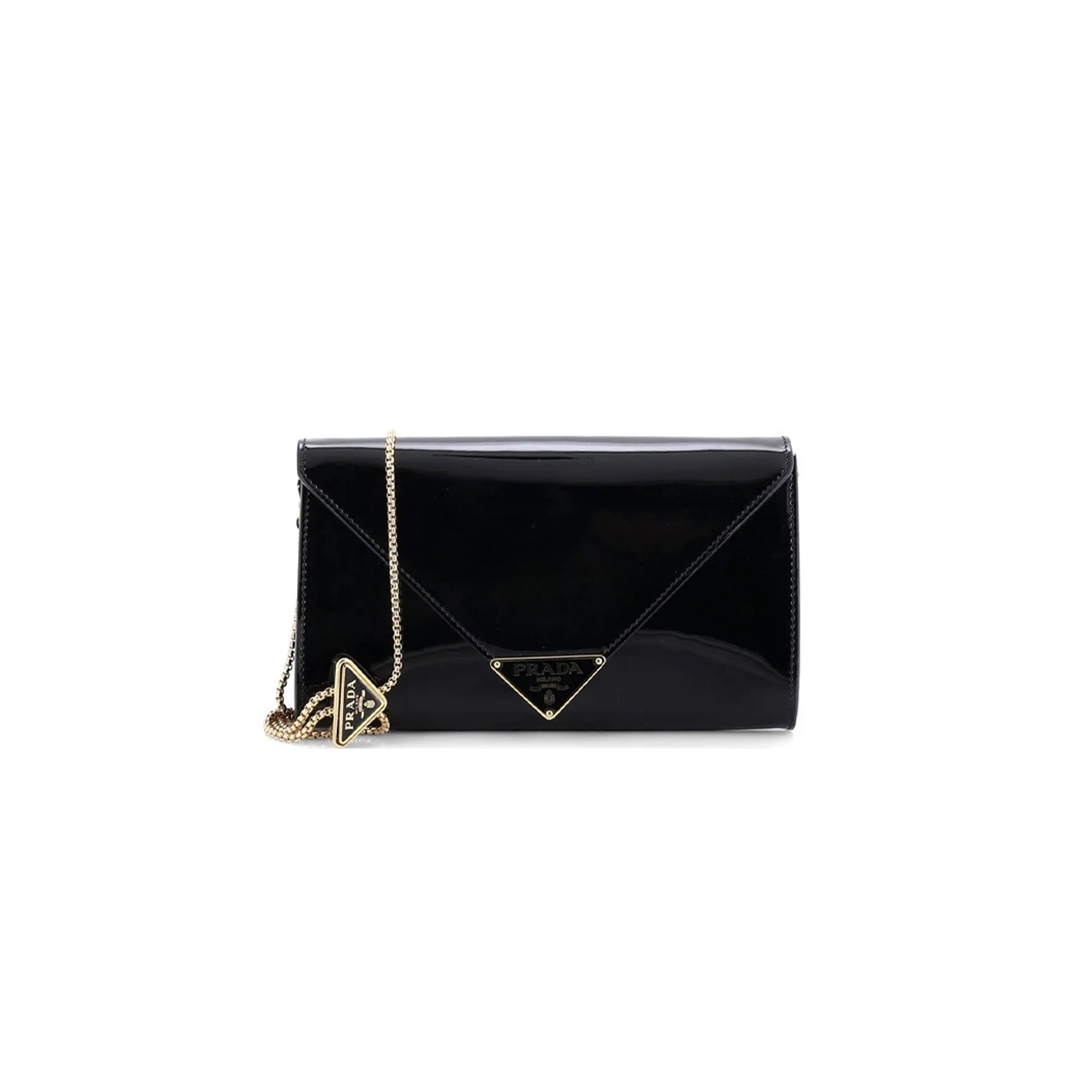PRADA TRIANGLE LOGO ENVELOPE CHAIN-LINK GLOSSY MINI CLUTCH ENVELOPE BAG 1BP051 (20*11.5cm)